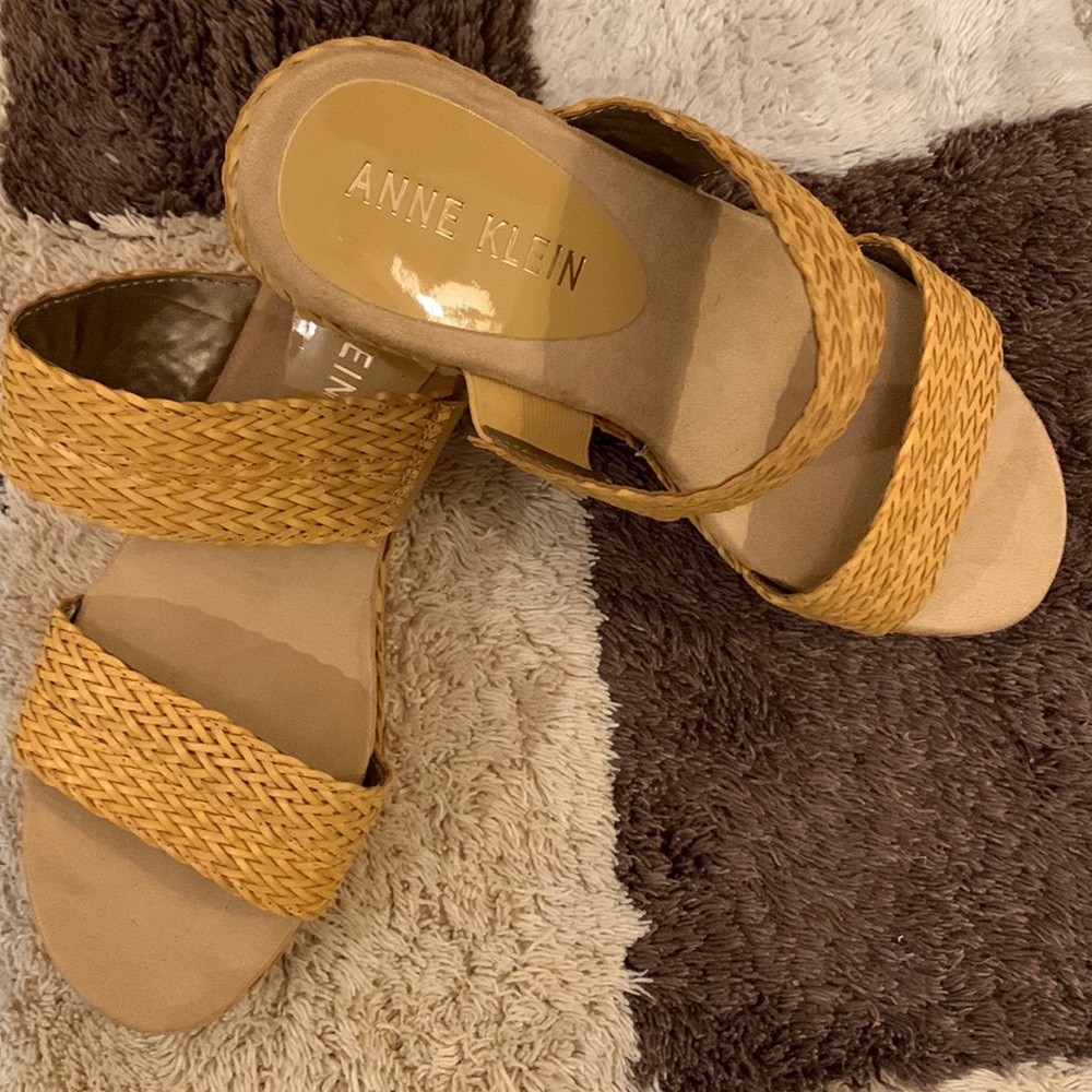 Anne Klein Straw Two Strap Wedge Sandal - New